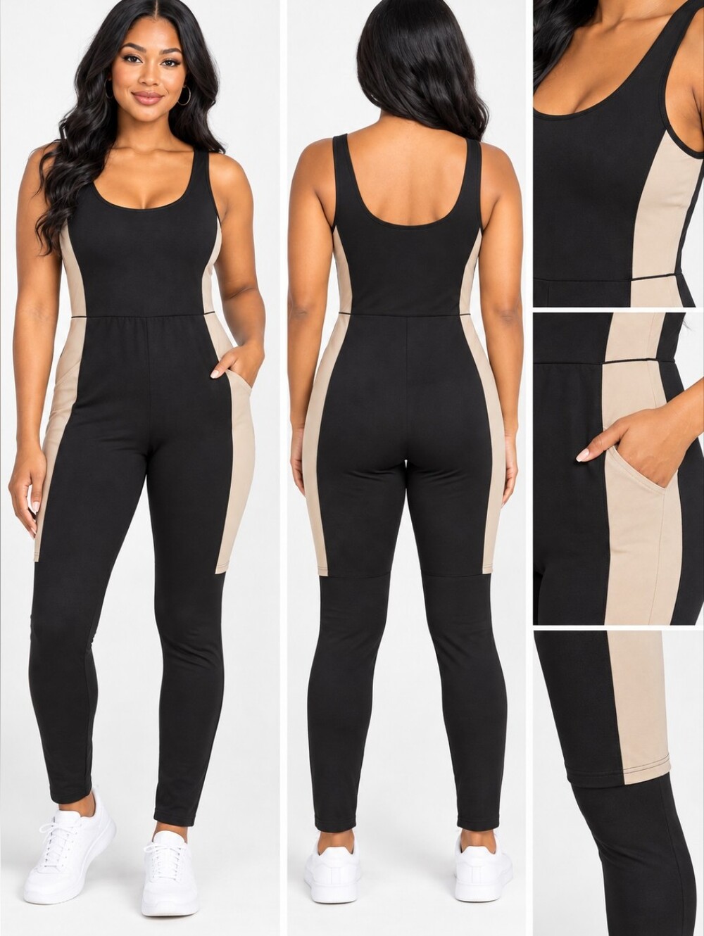 Move Theology Colorblock Black and Cream Unitard